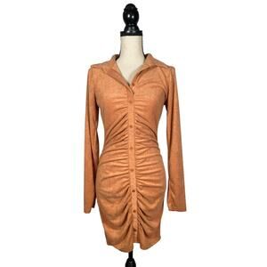 AMABLE Brown Ruched Bodycon Shirt Dress      Size: M